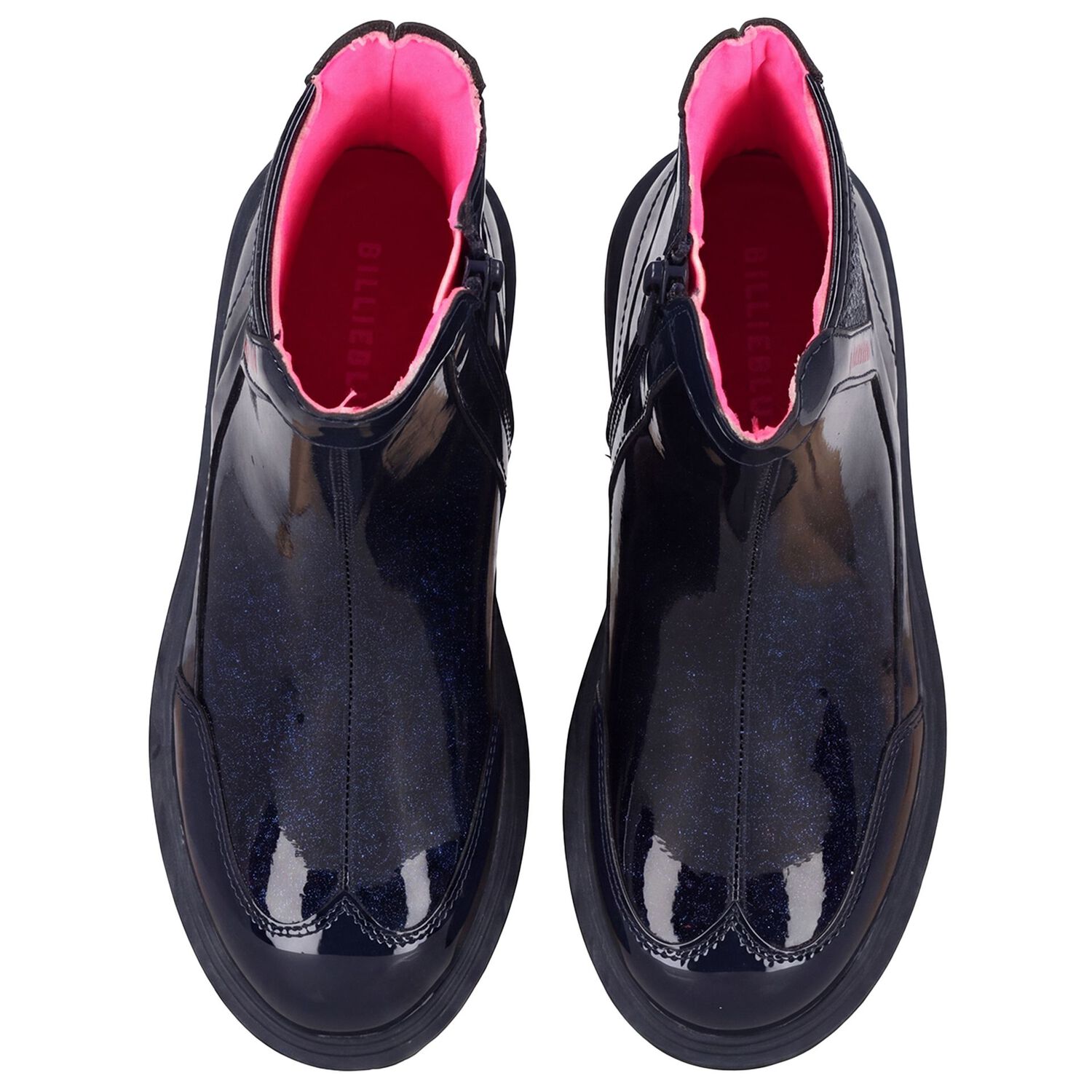 Girls Navy Blue Faux Leather Boots , 1, hi-res