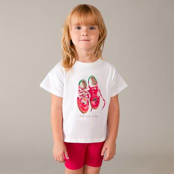 Girls White & Red Cycling Shorts Set