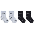 Baby Boys Blue & Navy Blue Logo Socks ( 2-Pack ), 1, hi-res
