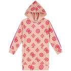 Girls Pink Logo Hooded Dress, 2, hi-res