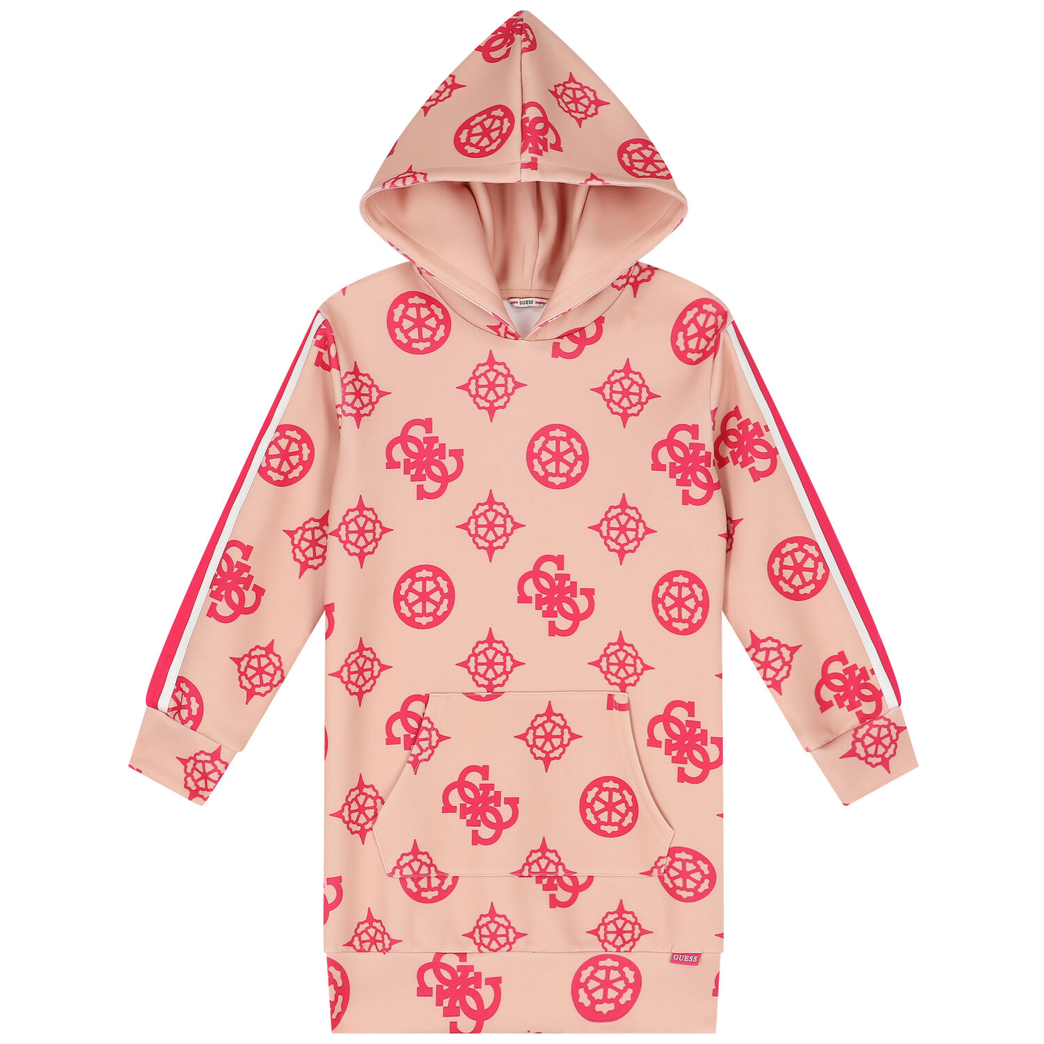 Girls Pink Logo Hooded Dress, 2, hi-res