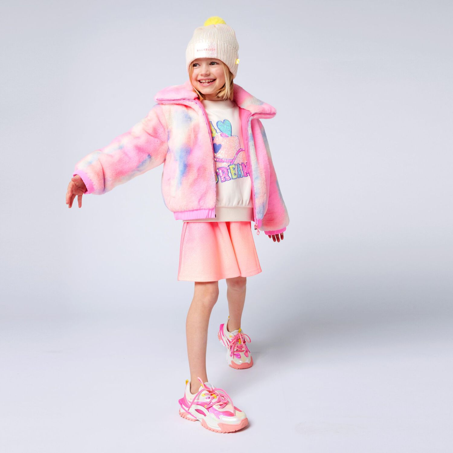 Girls Glittery Neon Pink Skirt, 1, hi-res