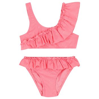 Girls Pink Ruffled Bikini