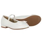 Girls White Bow Leather Shoes, 2, hi-res