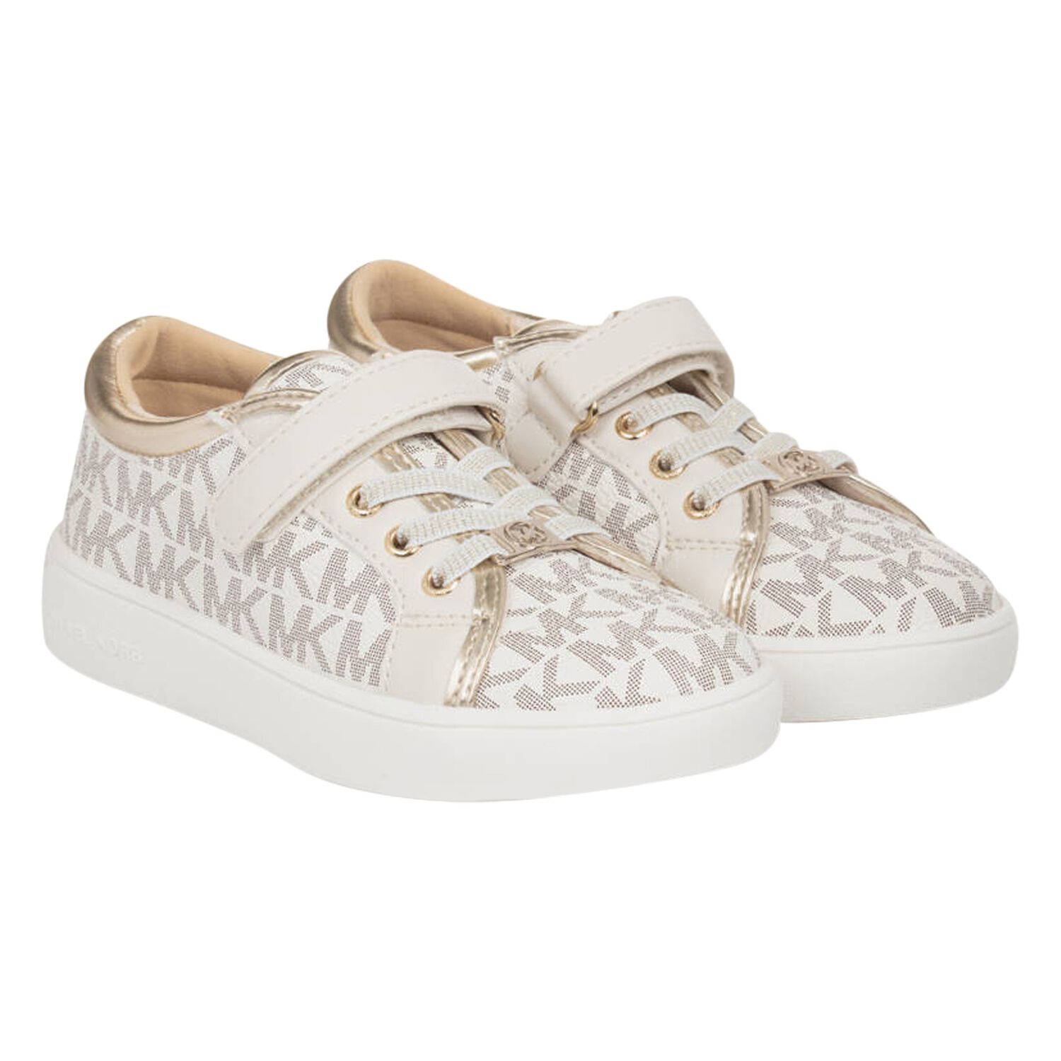Girls Ivory & Gold Logo Trainers, 1, hi-res image number null