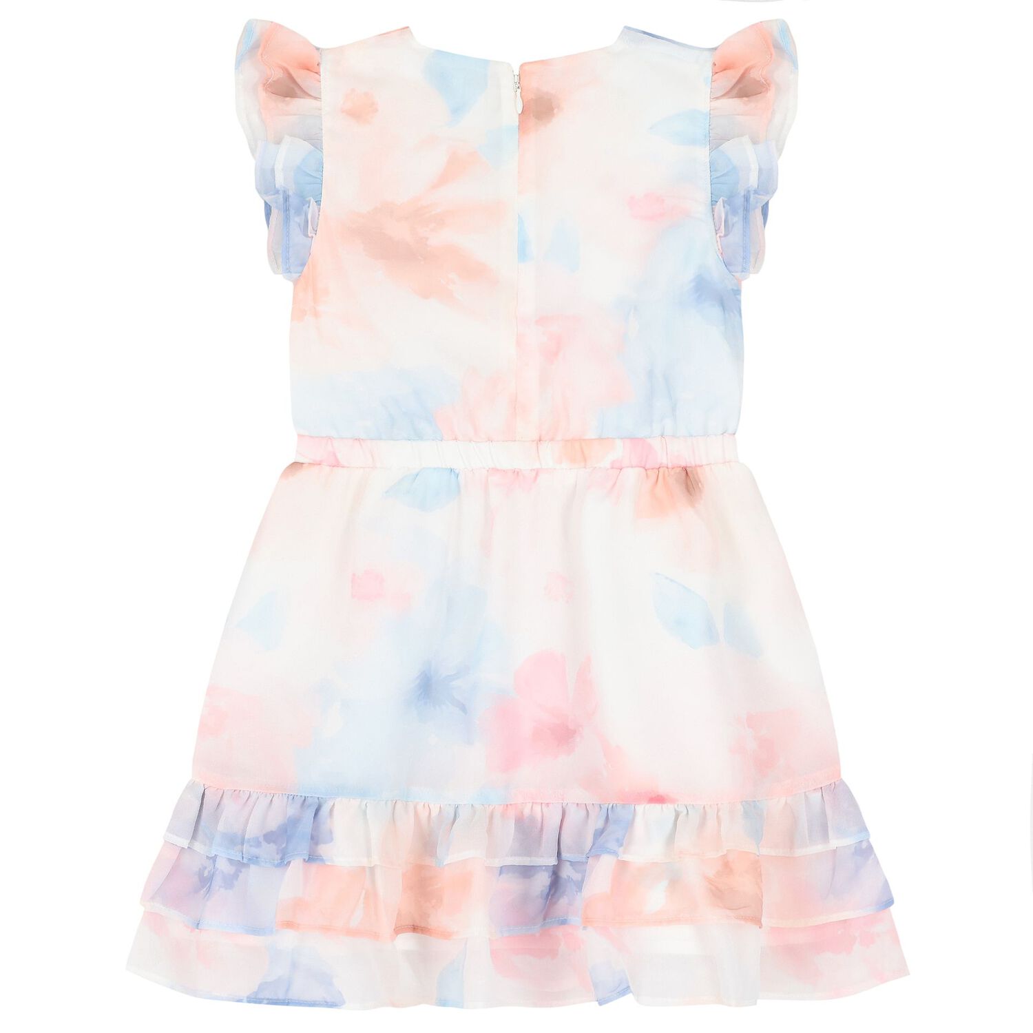 Girls White, Pink & Blue Chiffon Dress, 1, hi-res