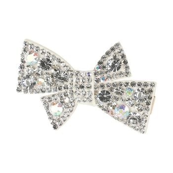 Girls White Diamante Embellished Bow Hair Clip