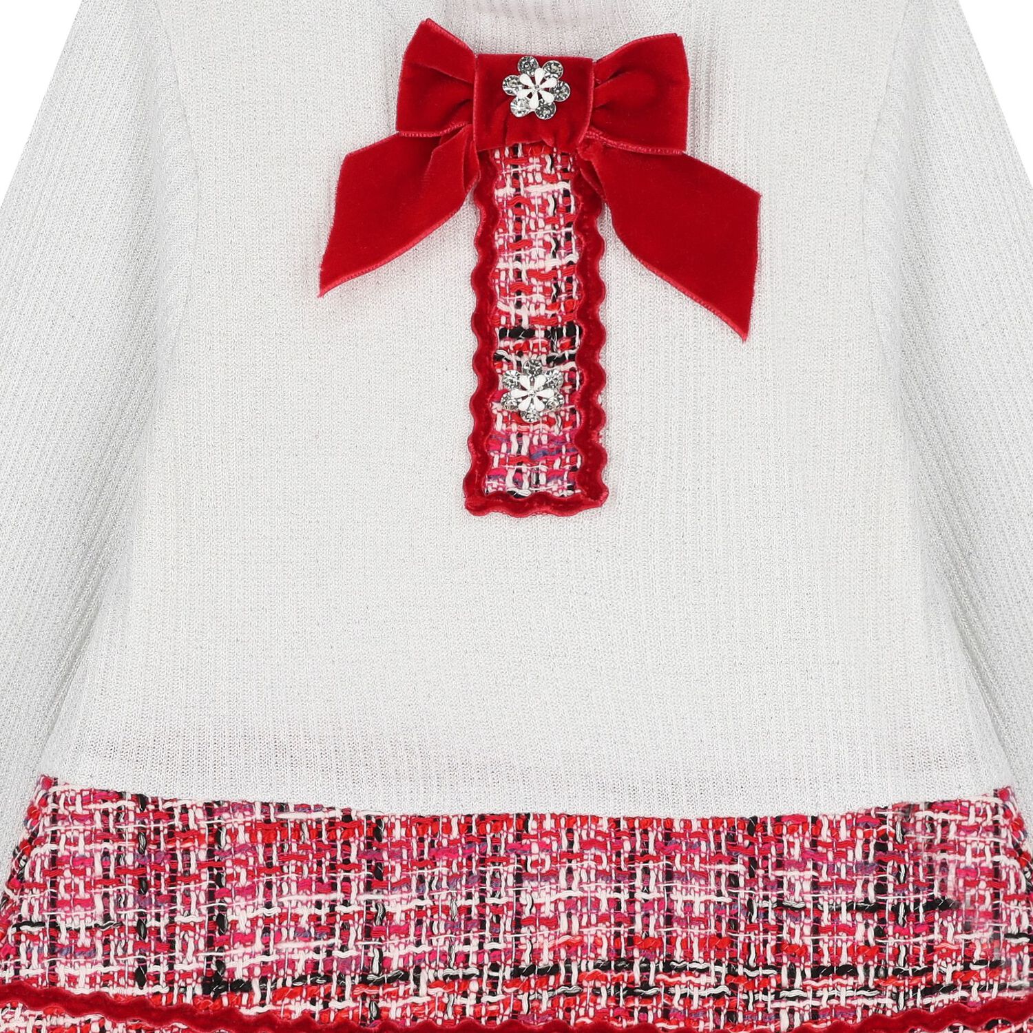 Girls Ivory & Red Tweed Dress, 1, hi-res