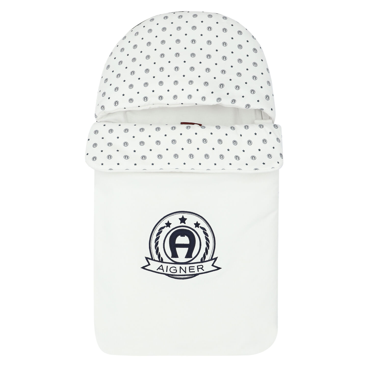 Baby Boys White & Navy Logo Nest, 1, hi-res