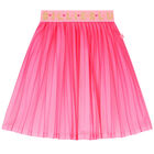 Girls Pink Glitters Pleated Logo Skirt, 1, hi-res