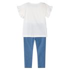 Girls Ivory & Blue Bag Leggings Set, 1, hi-res