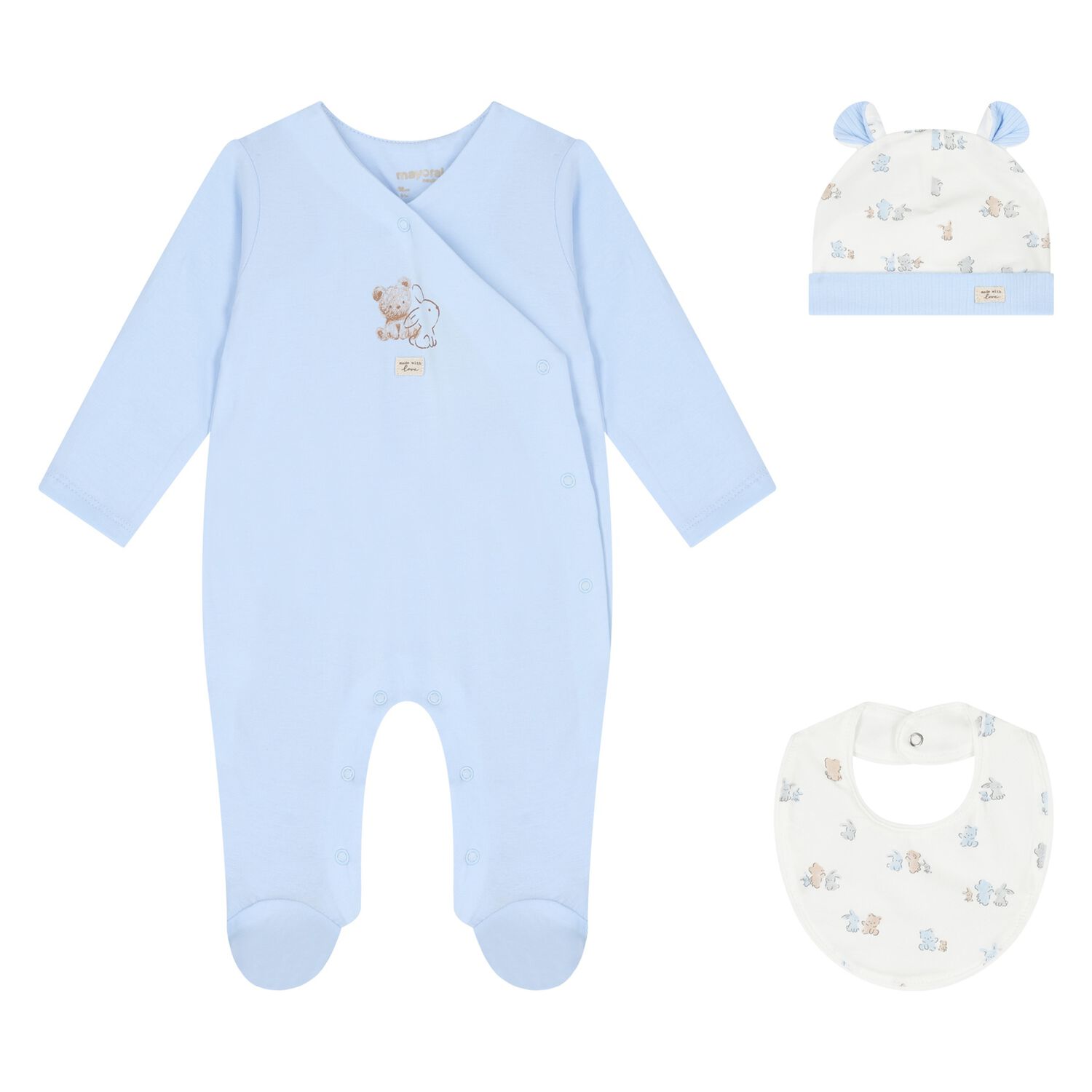 Baby Boys Blue & White Babygrow Gift Set (3 Piece), 4, hi-res