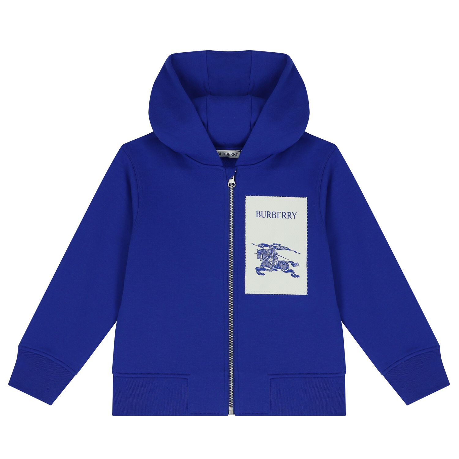 Boys Blue Logo Hooded Zip Up Top, 1, hi-res