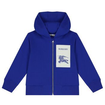 Boys Blue Logo Hooded Zip Up Top