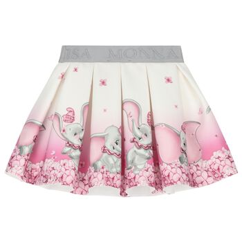 Baby Girls Ivory & Pink Disney Logo Pleated Skirt