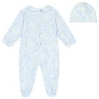Baby Boys Blue & Ivory Barocco Babygrow Gift Set, 3, hi-res