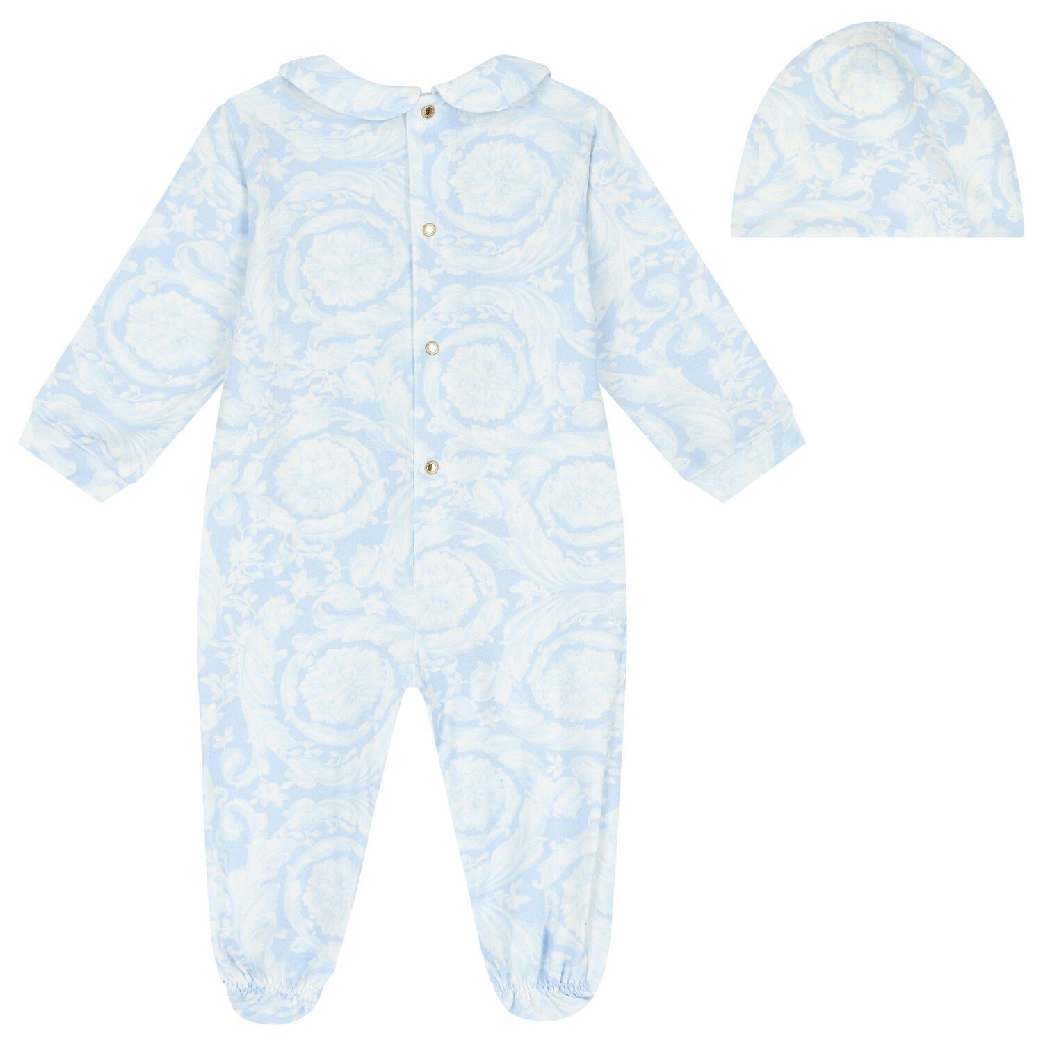 Baby Boys Blue & Ivory Barocco Babygrow Gift Set, 3, hi-res