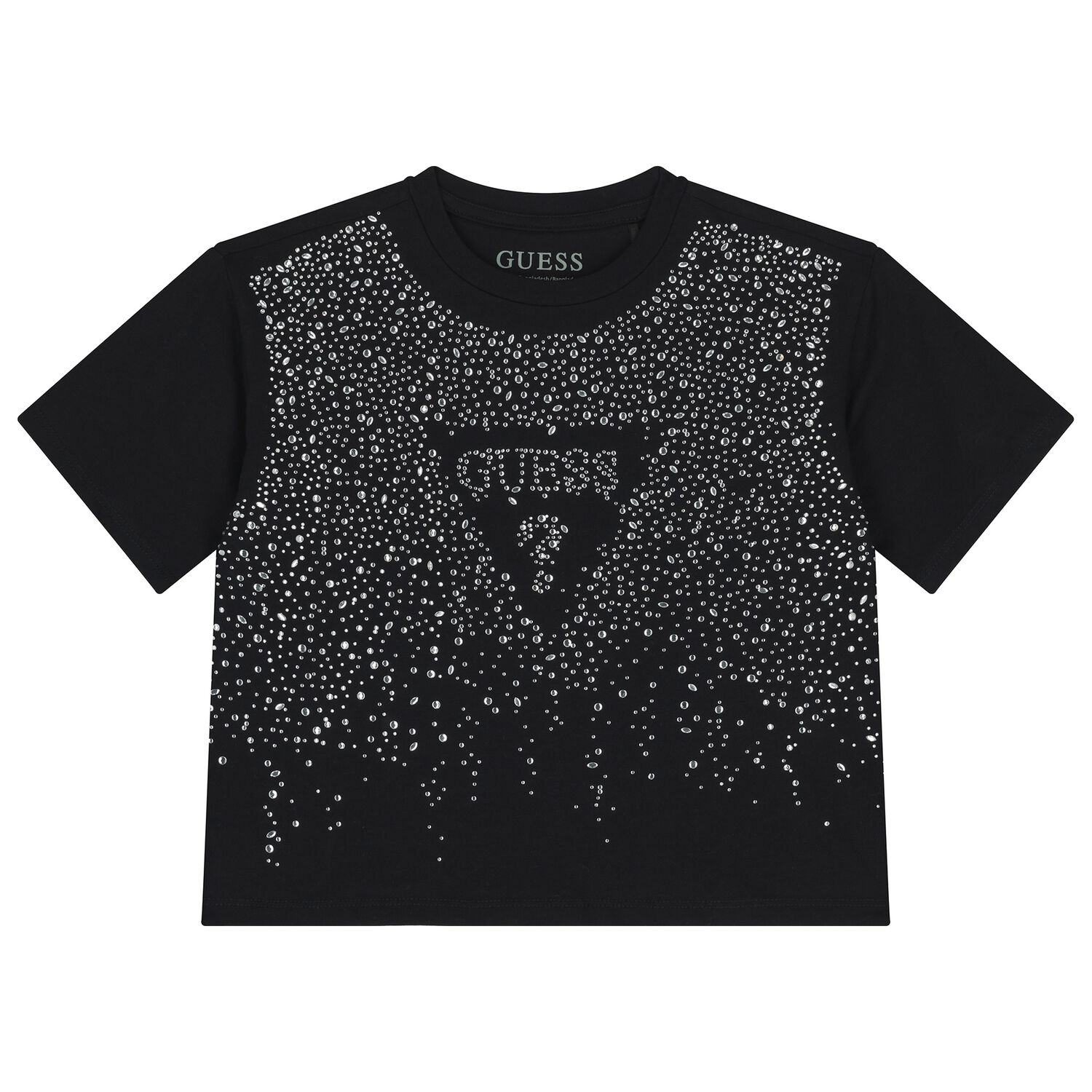 Girls Black Embellished Logo T-Shirt, 2, hi-res