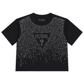 Girls Black Embellished Logo T-Shirt