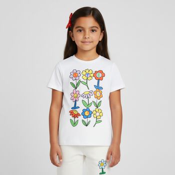 Girls White Flower T-Shirt