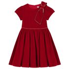 Girls Red Bow Velvet Dress, 1, hi-res