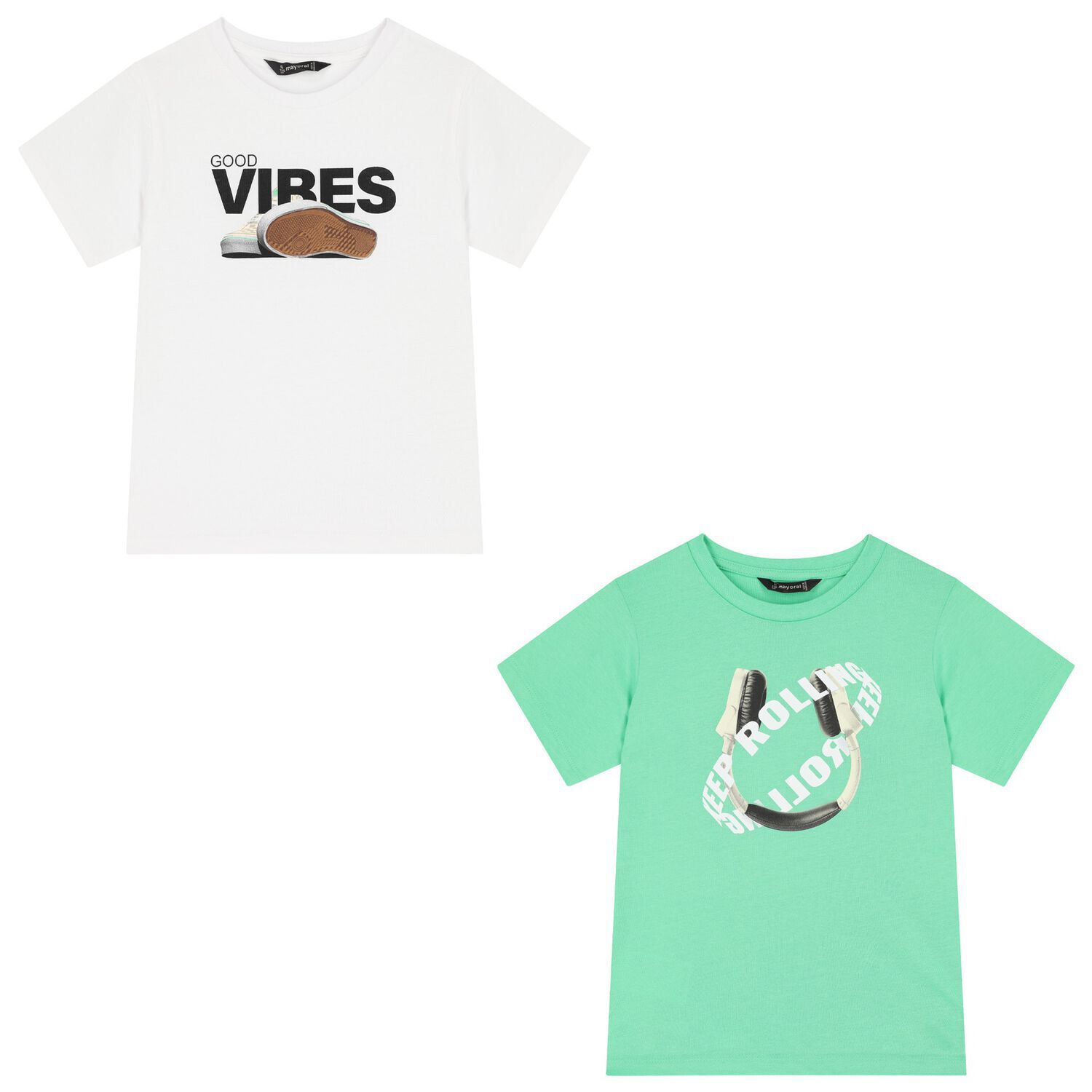 Boys Green & White Printed T-Shirts, 1, hi-res image number null