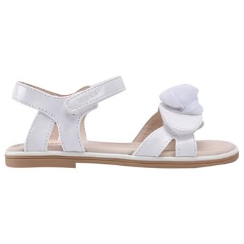 Girls White Logo Flower Sandals 
