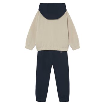 Boys Beige & Navy Blue Motorbike Tracksuit