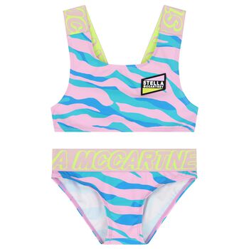 Girls Blue & Pink Logo Bikini