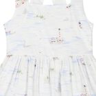 Girls White & Blue Cotton Dress, 1, hi-res
