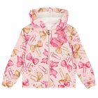 Girls Pink Bow Hooded Zip Up Top, 1, hi-res