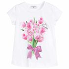 Girls White Tulip Printed Tops, 1, hi-res