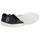 Boys Navy Blue Logo Trainers, 1, hi-res