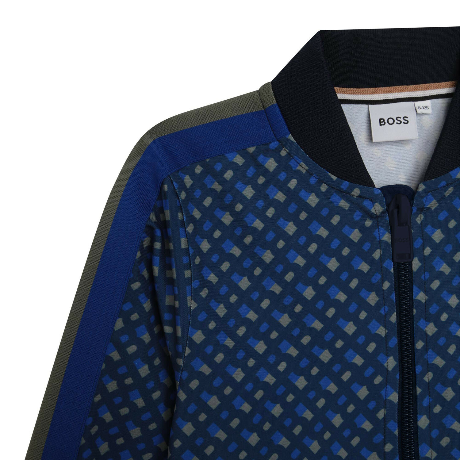 Boys Blue Monogram Logo Zip-Up Top, 1, hi-res