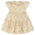 Girls Gold Ruffled Dress, 1, hi-res