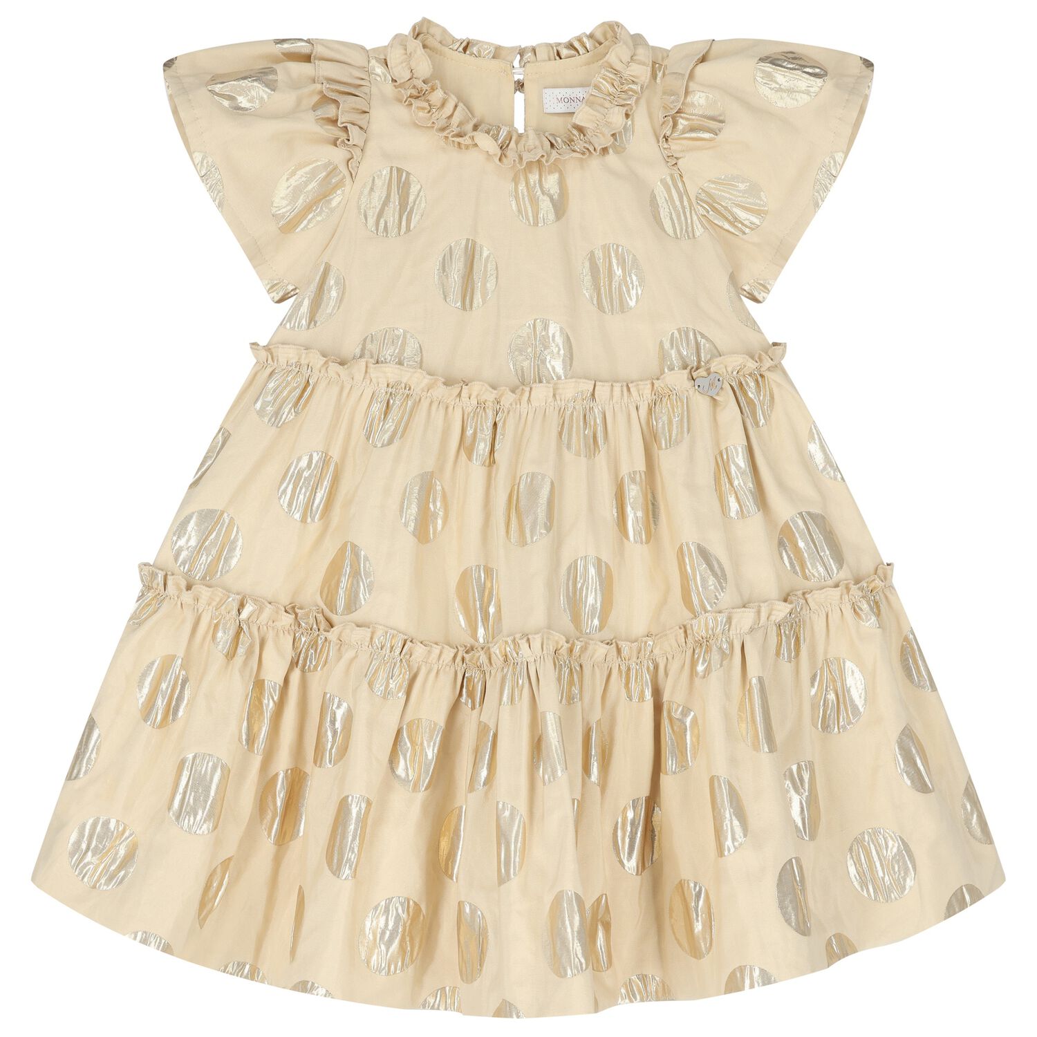 Girls Gold Ruffled Dress, 1, hi-res