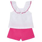 Girls White & Pink Shorts Set, 2, hi-res