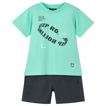 Boys Green & Grey Shorts Set