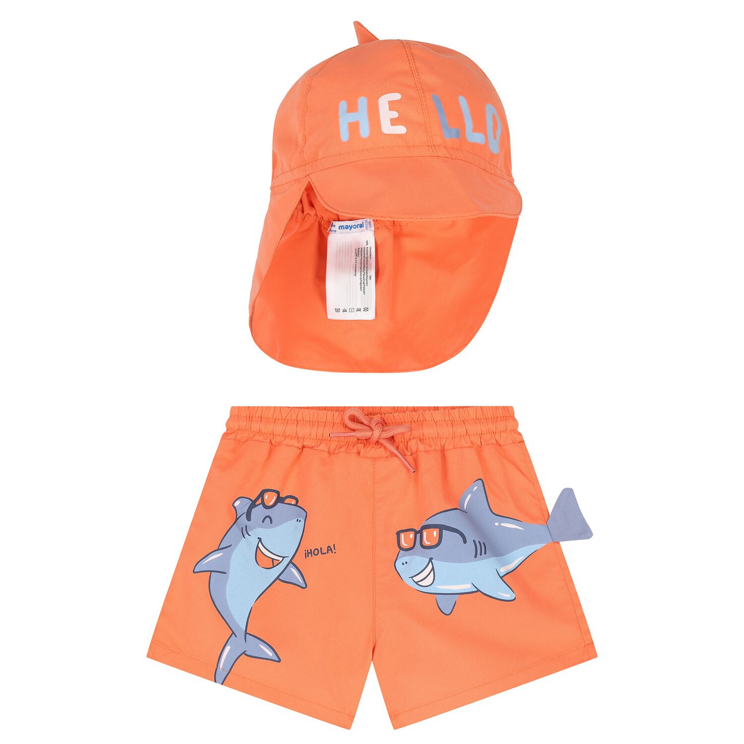 Younger Boys Orange Shark Swim Shorts Set, 3, hi-res