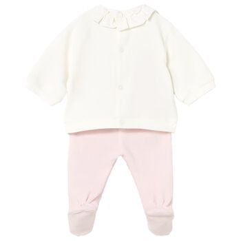 Baby Girls Ivory & Pink 2 Piece Babygrow