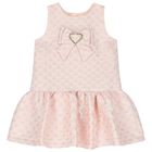 Girls Pink Jacquard Flower Dress, 1, hi-res