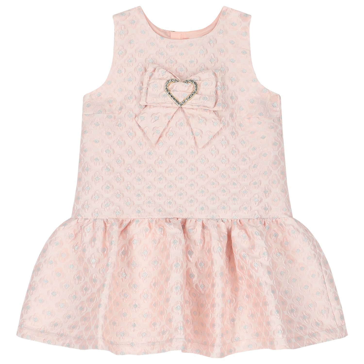 Girls Pink Jacquard Flower Dress, 1, hi-res