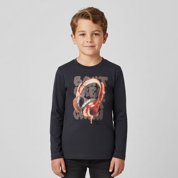 Boys Grey Headphone Long Sleeve Top