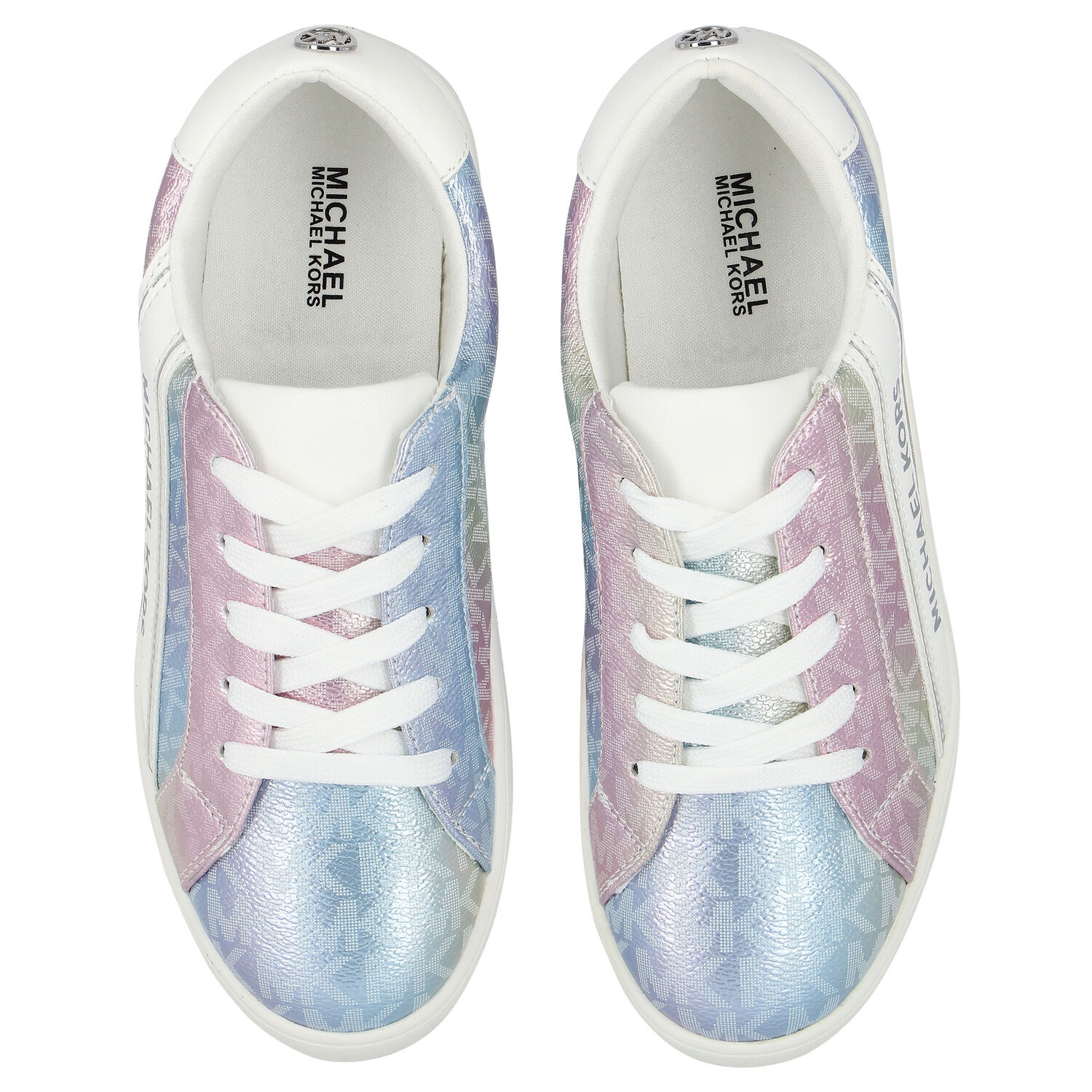 Girls Blue Iridescent Logo Trainers, 1, hi-res