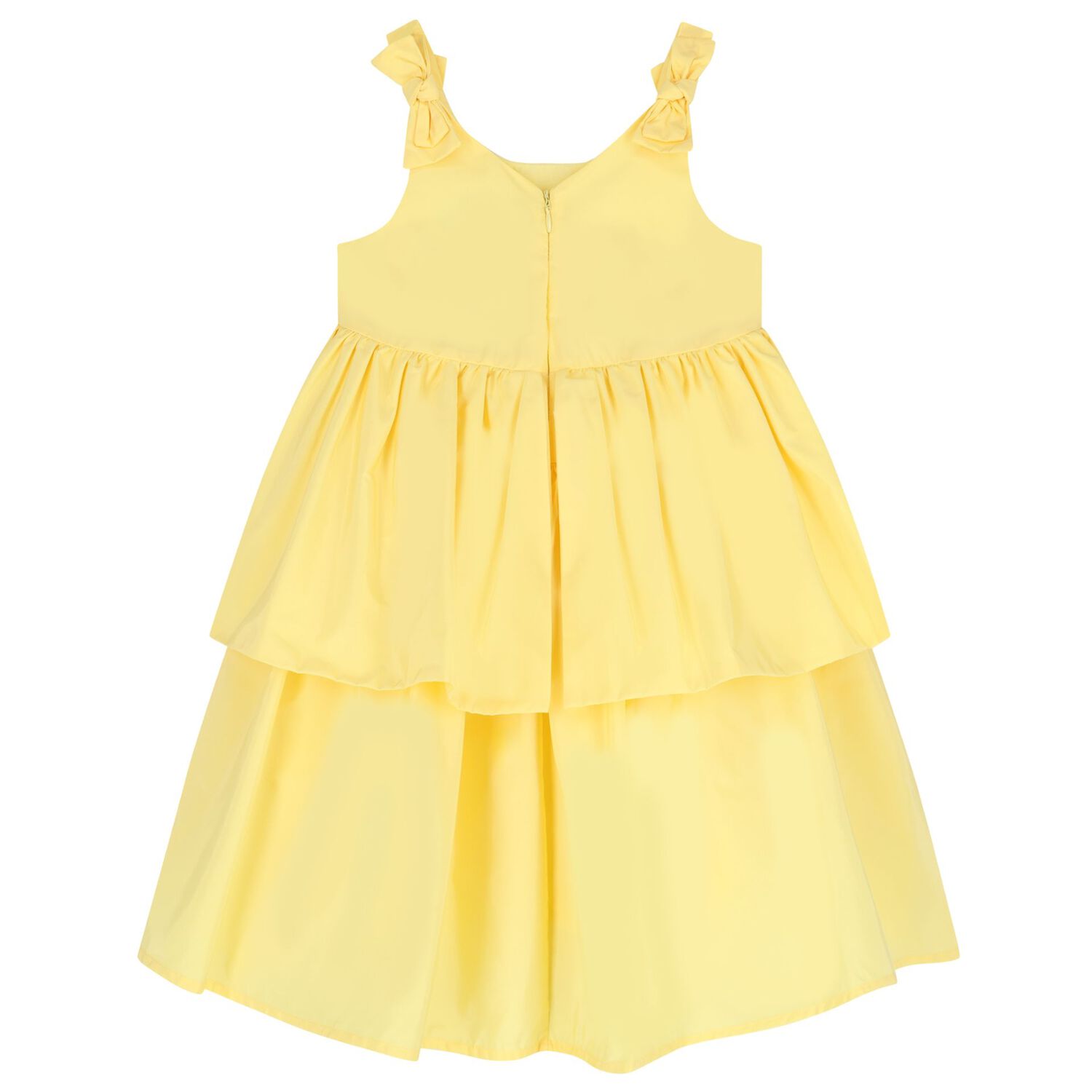 Girls Yellow Bow Tiered Dress, 1, hi-res