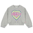 Girls Grey Embroidered Heart Sweatshirt, 1, hi-res