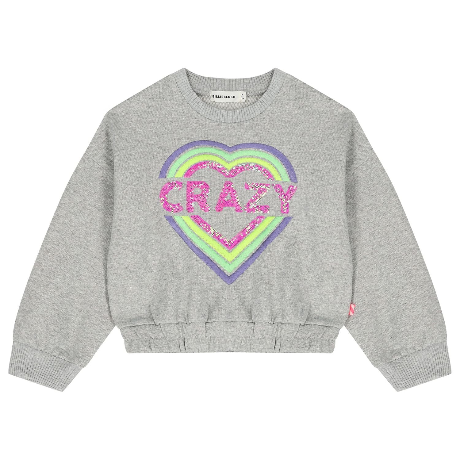 Girls Grey Embroidered Heart Sweatshirt, 1, hi-res