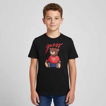 Boys Black Teddy Bear Logo T-Shirt