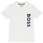 Younger Boys White Logo Polo Shirt, 1, hi-res