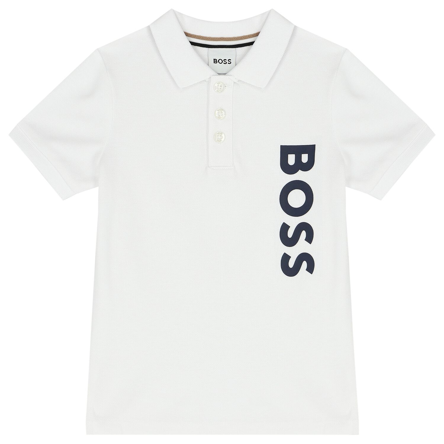 Younger Boys White Logo Polo Shirt, 1, hi-res
